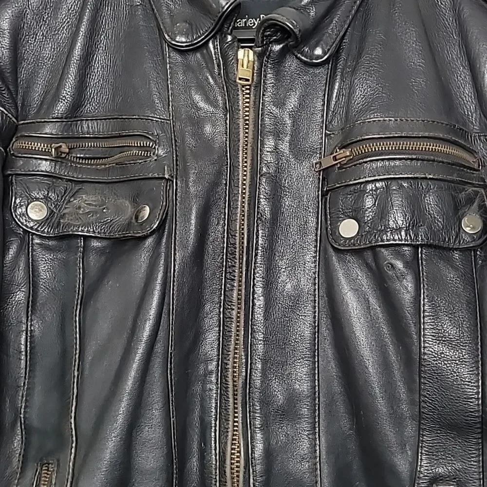 Vintage Harley Davidson Quilted Lined Cowhide Motorcycle Jacket Size 46 Tall